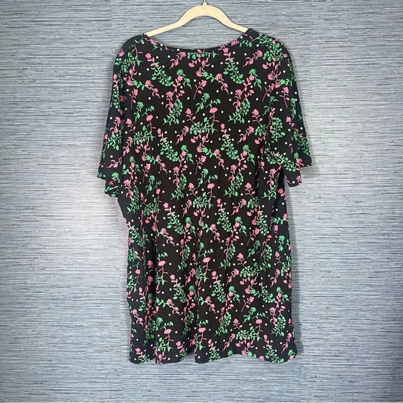 Ulla Popken Floral Print Black Pink V-Neck 3/4 Sleeve Tunic length - Picture 7 of 7